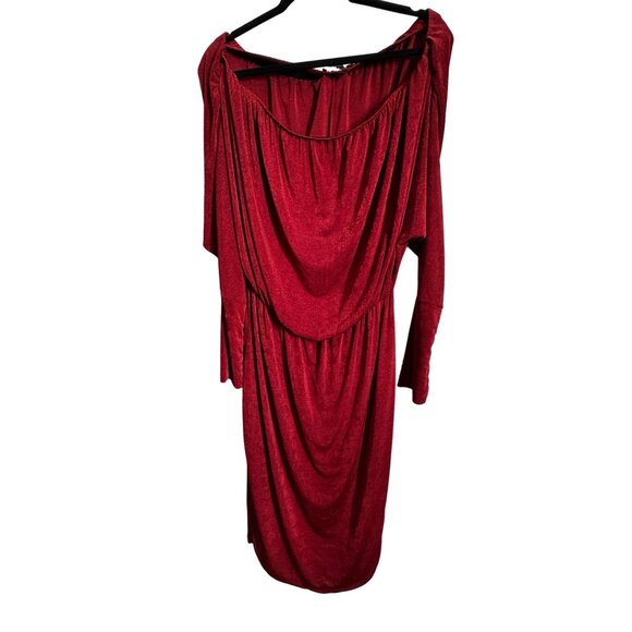 Fashion Nova Red Off-The-Shoulder Draped Dress X-Large Sexy Stretch Club party - Picture 4 of 9